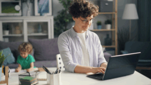 woman working from home demonstrating flexible working